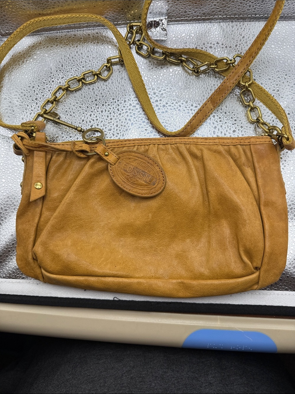 Fossil Mustard Leather Crossbody Bag